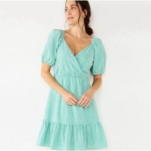 Draper James RSVP Green Gingham Mini Dress Tiered Peplum Size M